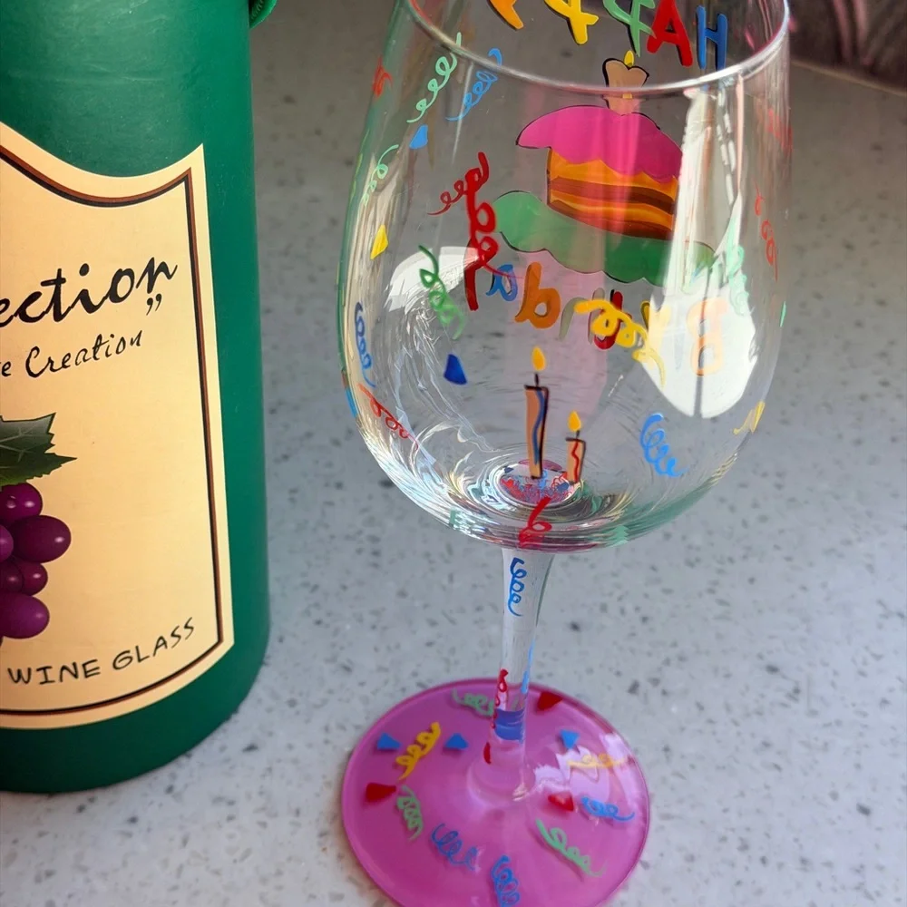 Hand-Painted 'Happy Birthday' Pink Party Wine Glass